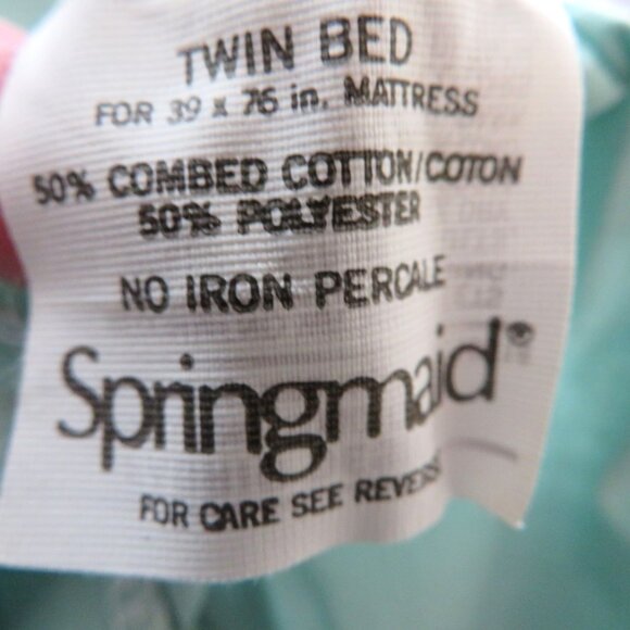 Vintage Springmaid Twin Sheet Set 3pc Mint Green Percale No Iron USA Made - Picture 7 of 9